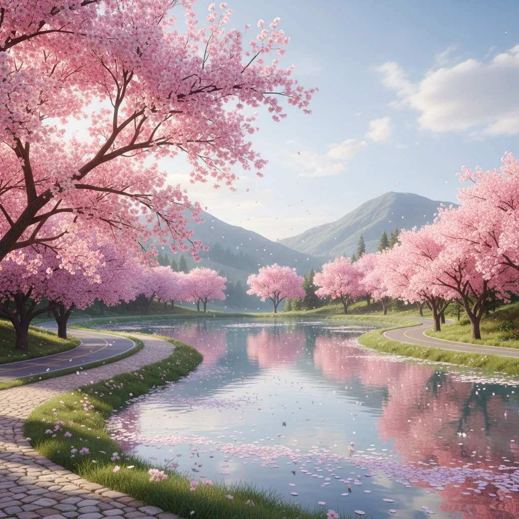 충주호 벚꽃길 전경